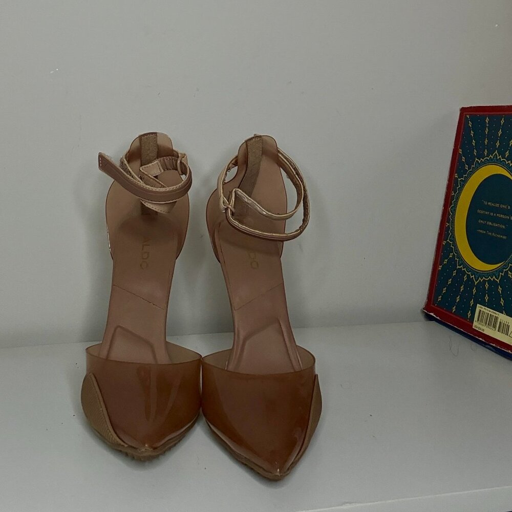 ALDO Tan and Clear Pointed-Toe Heels